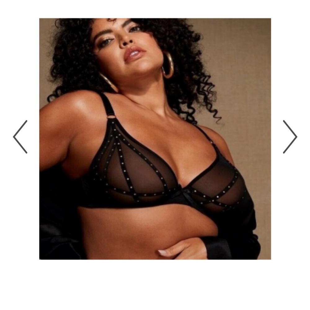 NWT Fredericks of Hollywood SZ 32F Rozlyn Mesh & Stud Black Underwire Bra